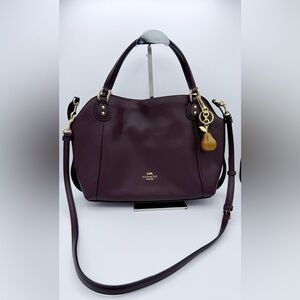 Coach Edie 28 Polished Pebble Leather Shoulder Crossbody Bag Oxblood Gold #57124